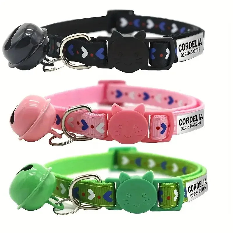 Collar de gato personalizado, etiqueta de identificación de mascota, nombre personalizado, placa de identificación grabada gratis, gatito, cachorro, etiqueta con nombre antipérdida, Collar con hebilla de seguridad - imagen 3