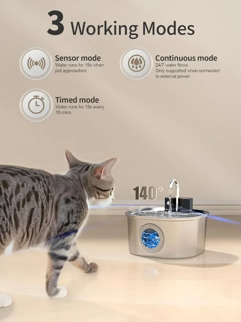 Fuente de agua inalámbrica para gatos de 3,2l, batería de 4000mAh, Sensor automático, fuente para beber para perros y gatos, dispensador de agua para mascotas - imagen 5