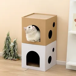 Caja de cartón para gatos: casa de juego y rascador texturizado