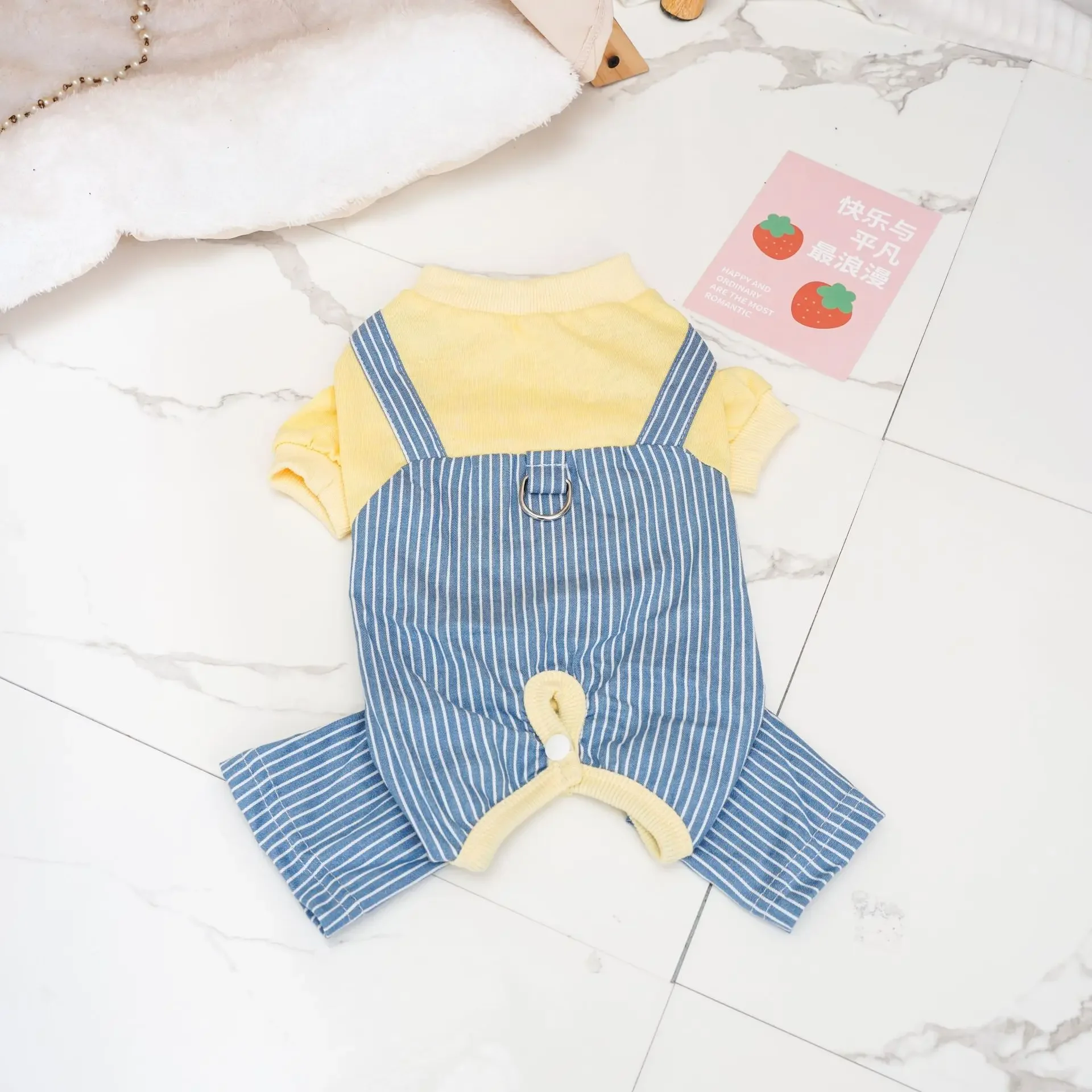 Mono a rayas para mascotas, ropa para perros pequeños, ropa de retazos de colores contrastantes, pantalones con tirantes para el hombro de cuatro patas, oso de peluche - imagen 2