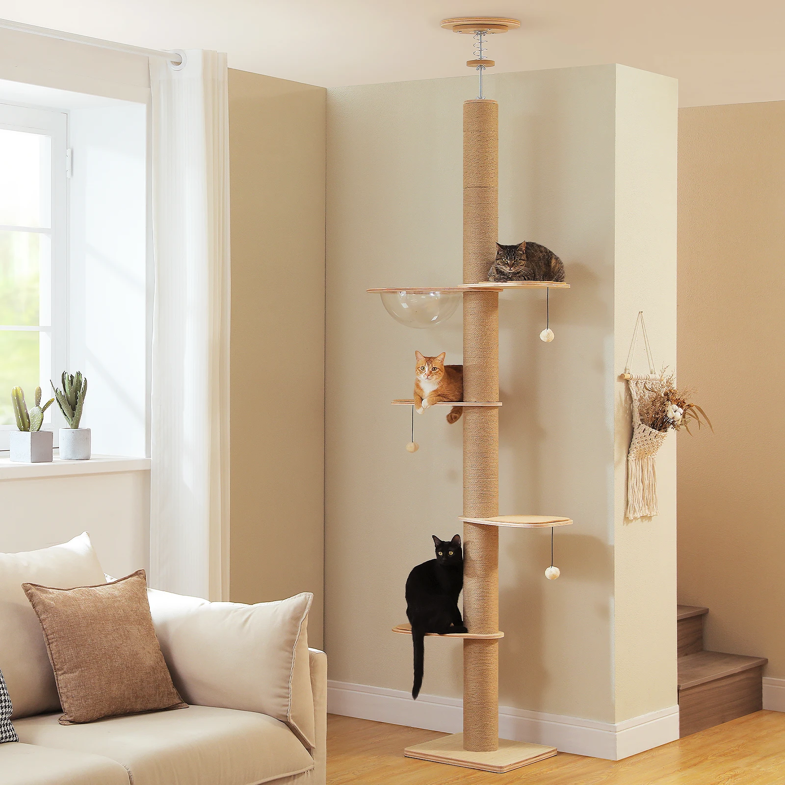 Árbol para gatos techo suelo altura ajustable poste cueva acrílico