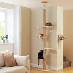 Árbol rascador para gatos ajustable suelo a techo con cueva acrílica