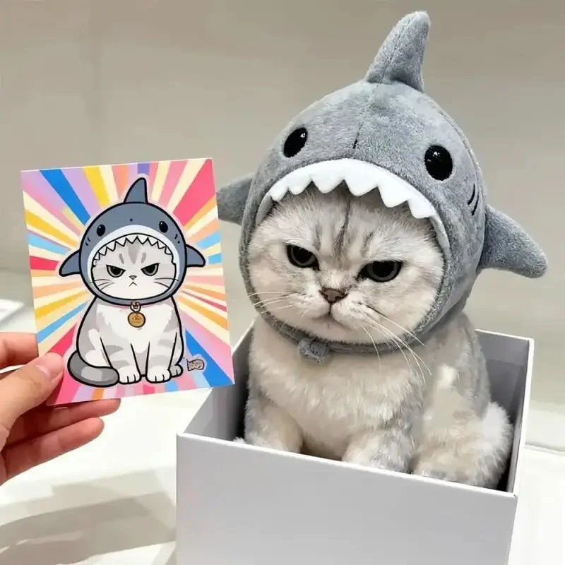 Tocado de gato, tocado de felpa de tiburón, tocado para perros pequeños, sombrero de Corgi Fadou, decoración colgante de muñeca, tocado bonito de dibujos animados - imagen 3