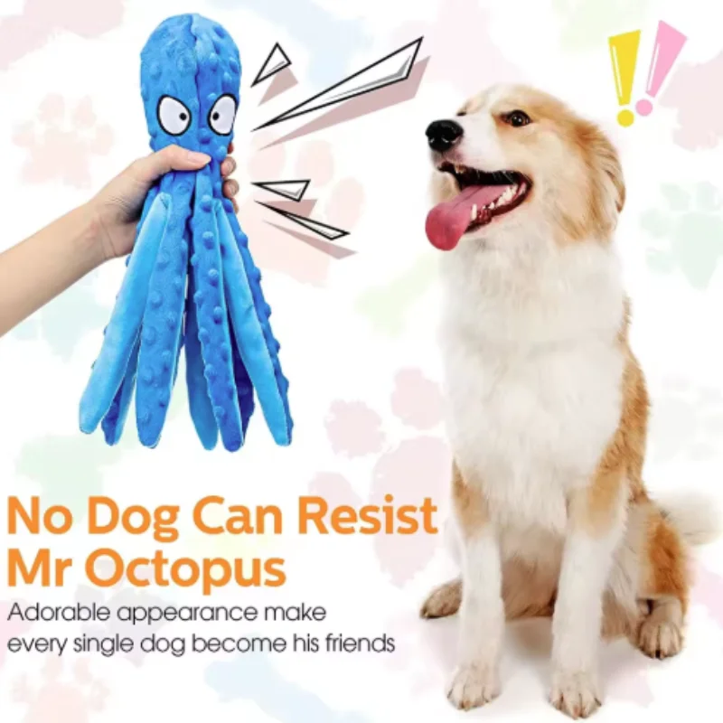 Juguete de peluche suave para perros, pulpo, juguete educativo para masticar para la dentición, no relleno, para cachorros, perros pequeños a medianos, suministros para mascotas
