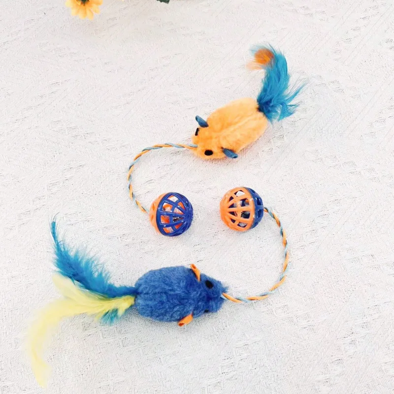 Ratón interactivo para gatos con sonido y campana para gatitos de interior, juguete para ratones de plumas de gatito, juguete para masticar ratón de peluche, suministros para gatos - imagen 3