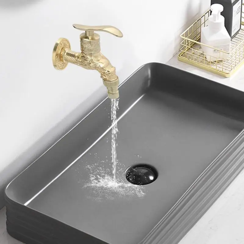Grifo de dragón de DRAGÓN dorado, grifo montado en la pared, objetos de artesanía tallados de espiga para lavandería, baño, lavadora, Solo Frío de agua - imagen 5