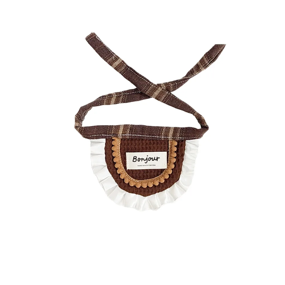 Collar con lazo a cuadros marrón para perro pequeño - imagen 5
