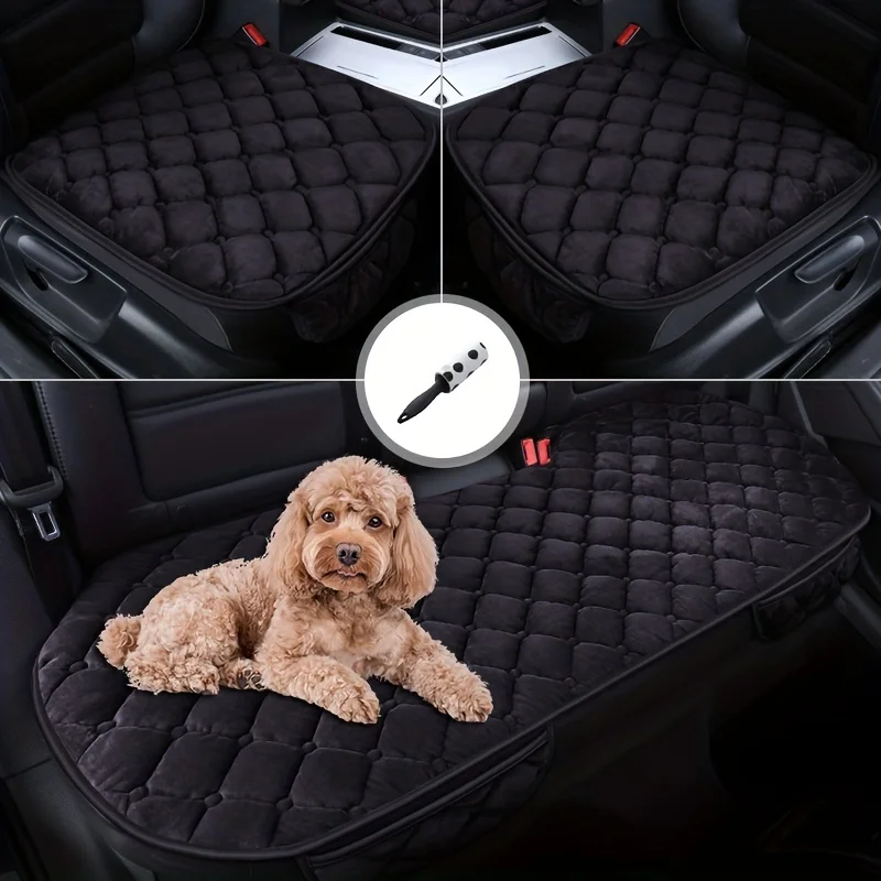 3 unids/set fundas de asiento de coche para mascotas con removedor de pelo de mascotas, cojín de asiento de coche cojín de asiento cálido para perros - imagen 3