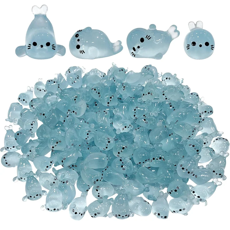 Figuras de focas que brillan en la oscuridad – Miniaturas decorativas de resina