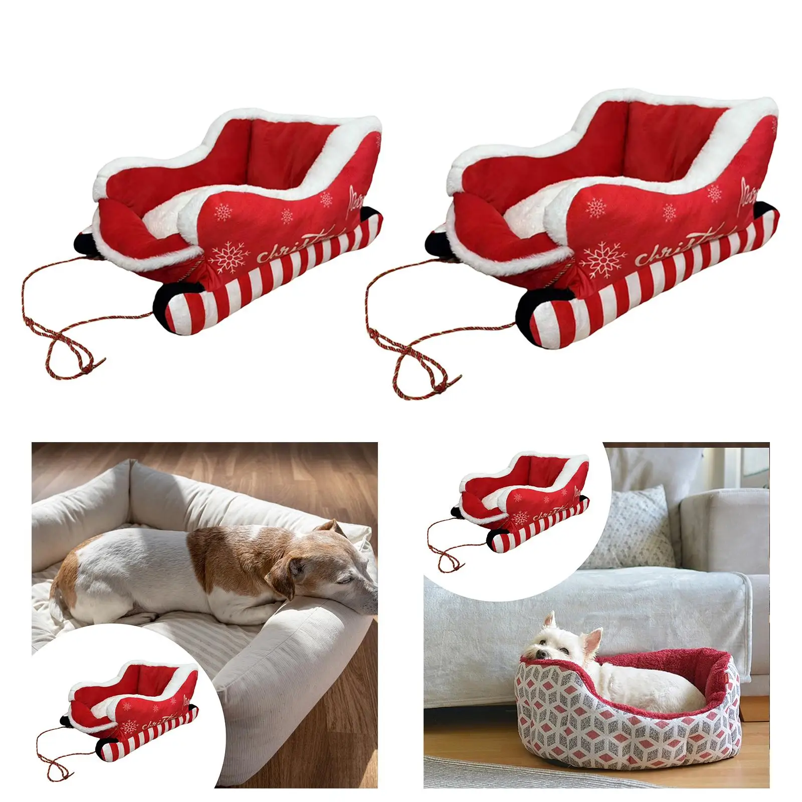 Cama navideña para perros con trineo, decoración navideña, cama para dormir para mascotas con fondo antideslizante - imagen 3