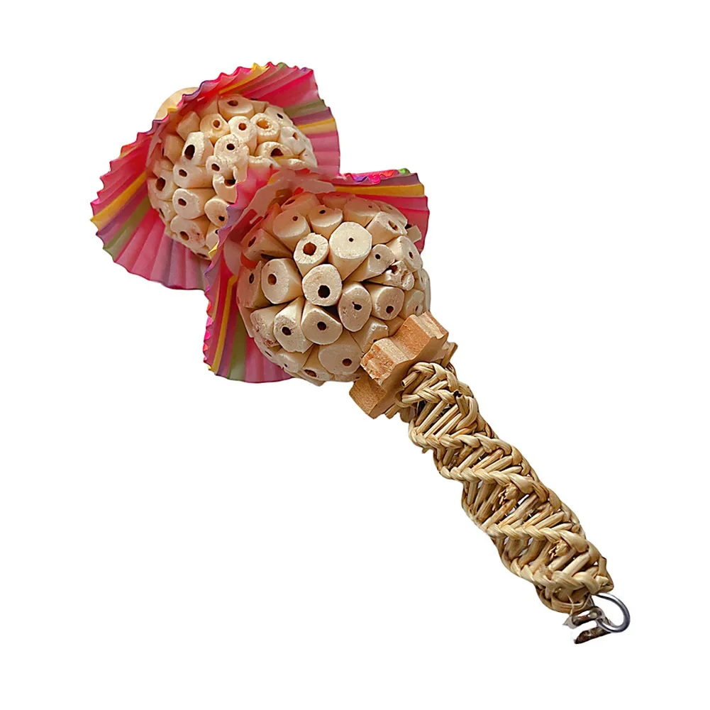Palos para masticar pájaros, juguetes con campana, bloques de madera Natural, juguetes colgantes para loros, jaula, accesorios para loros, periquitos, cacatúas - imagen 4