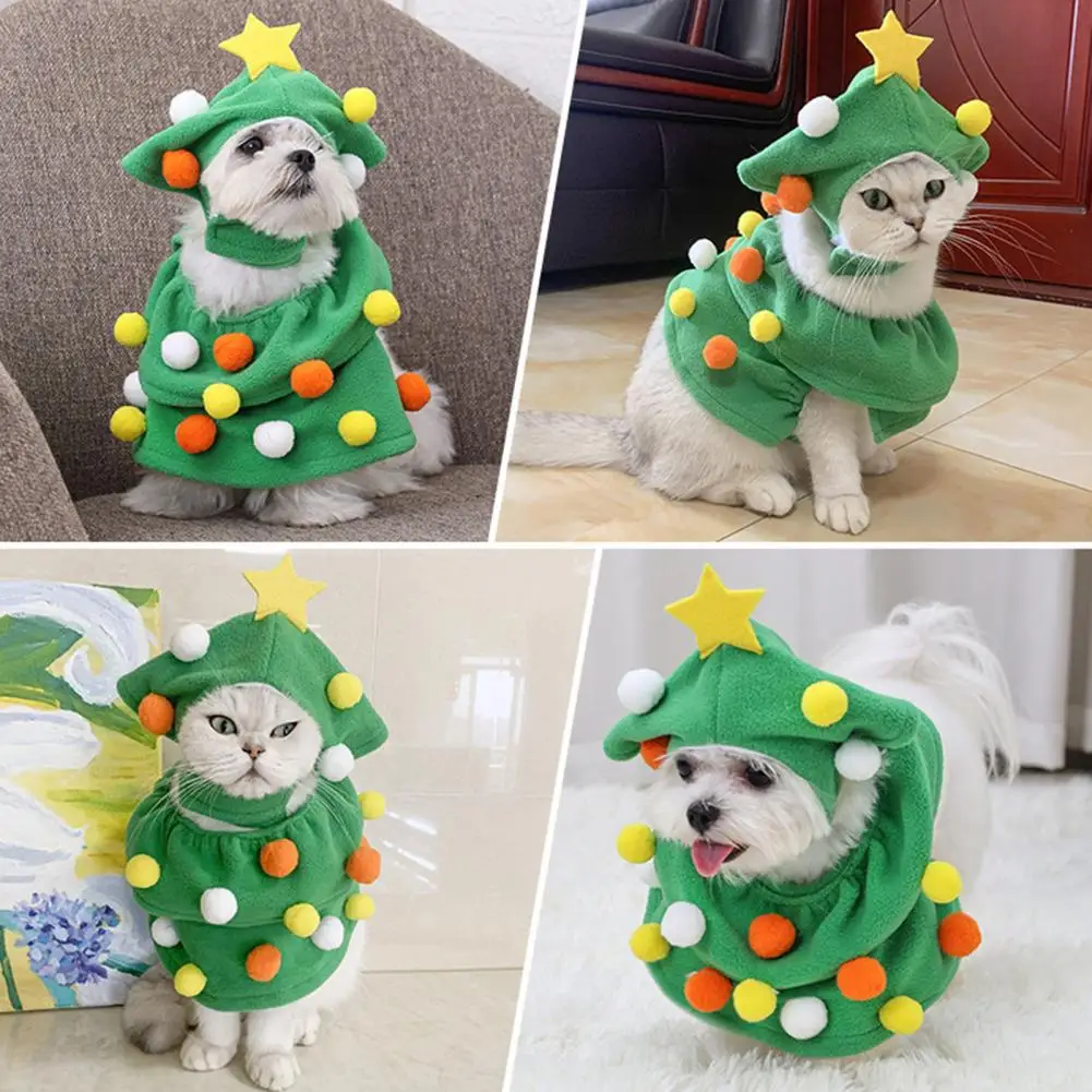 Ropa de árbol de Navidad de 2 unids/set para mascotas, traje suave de árbol de Navidad para mascotas, abrigo de invierno para perros pequeños, cachorros y gatos - imagen 2