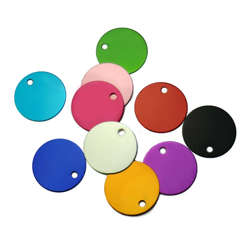Venta al por mayor, 100 Uds., etiquetas redondas para identificación de perros y mascotas, placa de identificación de aluminio anodizado, número de perro grabado, etiqueta de identificación, tarjeta, abalorio personalizado - imagen 2