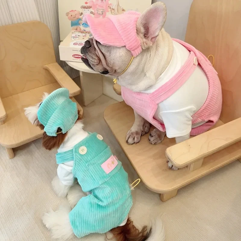 Pantalones con correa de pana para perro, falda con correa para mascota, ropa para mascotas, oso Schnauzer, pantalones malteses con correa de cuatro patas, Otoño e Invierno - imagen 3