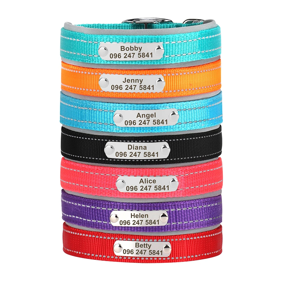 Collar de nailon reflectante para perros, Collar personalizado para mascotas, etiqueta de identificación antipérdida, collares personalizados con nombre de perro para perros pequeños, medianos y grandes, Pitbull - imagen 2