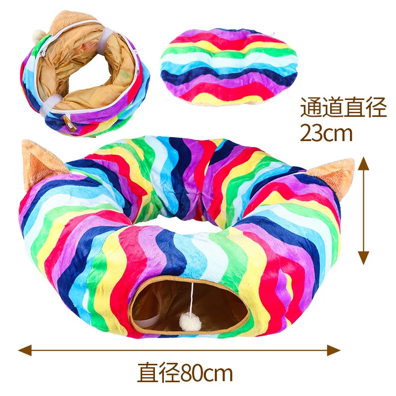 Túnel plegable arcoíris de franela para gatos - imagen 4