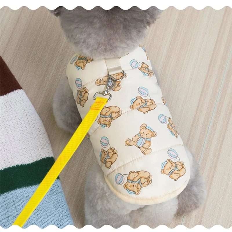 Chaleco grueso de otoño e invierno para perros pequeños y medianos, mono sin mangas con estampado de oso y globo de dibujos animados, ropa de terciopelo para cachorros - imagen 4