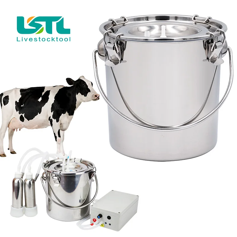 Cubo de leche de vaca de acero inoxidable de 5L, bomba de vacío para granja, vacas, cabras, pastos, vacas, ovejas, accesorios eléctricos para máquina de ordeño - imagen 2