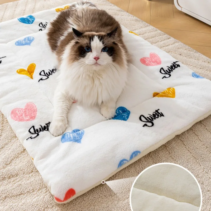 Esteras de cama cálidas de lana Coral para mascotas, almohadillas para dormir con estampado bonito para gatos, manta de nido suave para perros, cojín para gatitos para el hogar, suministros para cachorros - imagen 3