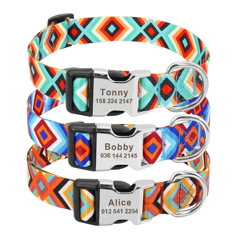 Collar de perro personalizado de nailon, Collar personalizado para mascotas, cachorro, perro, gato, placa de identificación grabada gratis, collares con etiqueta para perros pequeños, medianos y grandes - imagen 2