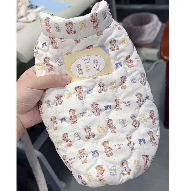 Winter Warm Cute Pet Dog Clothes Print High Neck Jackets Dog Parkas Pet Vest Cute Schnauzer Teddy Bear Cat Vest Puppy Clothing - imagen 3