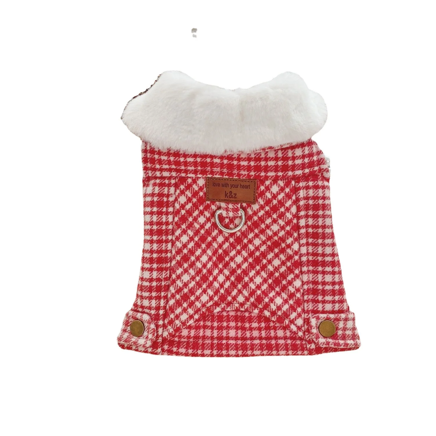 Abrigo de Navidad Abrigo de lana a cuadros rojos de Año Nuevo Otoño e Invierno Traje de peluche para gatos Ropa para perros pequeños Ropa para cachorros - imagen 5