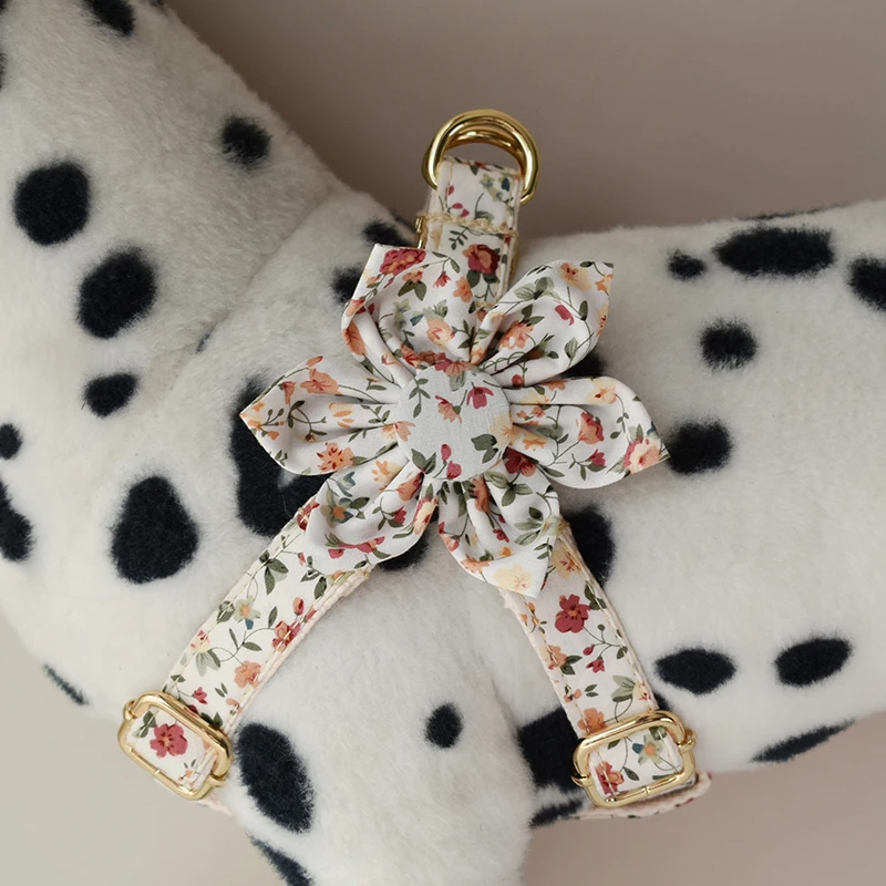 Arnés con estampado de flores para perro, correa básica con hebilla ajustable, tela de algodón para perros pequeños y grandes