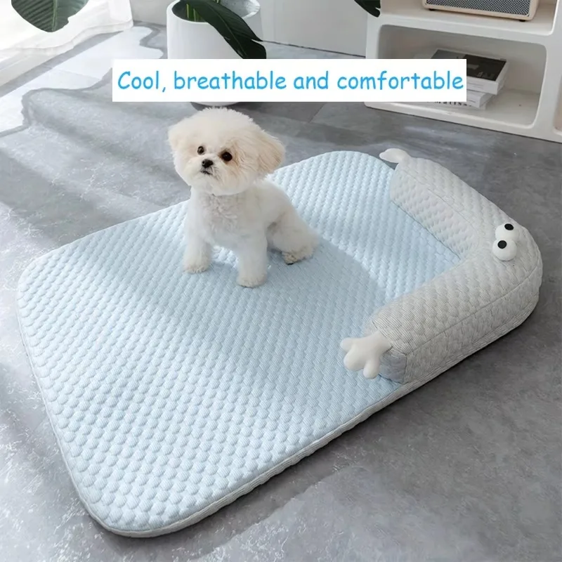 Colchoneta fresca para perros, cama transpirable de ojos grandes para cachorros y gatos pequeños y grandes, nido acogedor y lavable para mascotas con fondo antideslizante - imagen 5