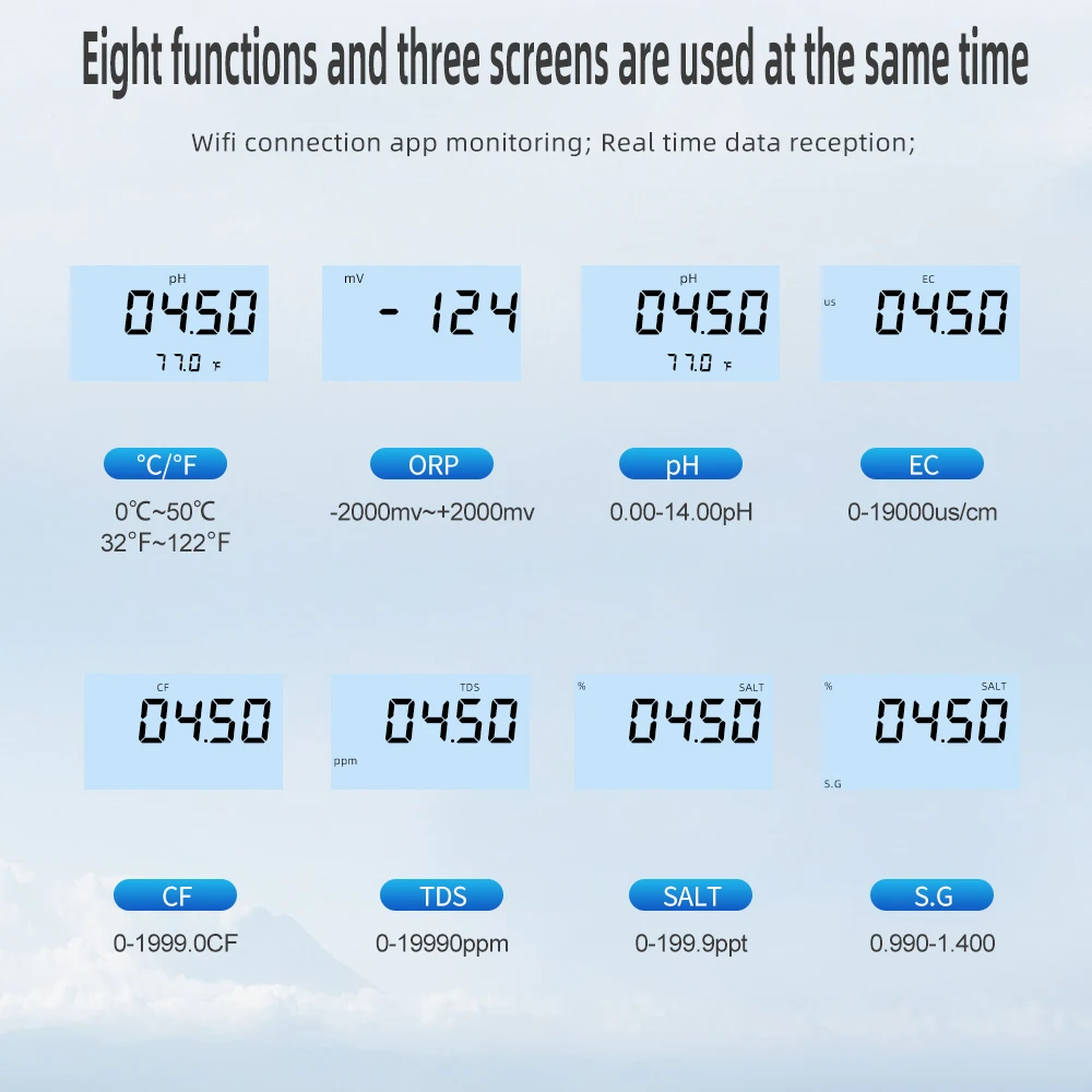 Monitor de agua inteligente Digital multifunción 8 en 1 pH/EC/TDS/SALT/S.G/ORP/CF/medidor de temperatura Probador de Calidad del Agua para piscinas - imagen 3