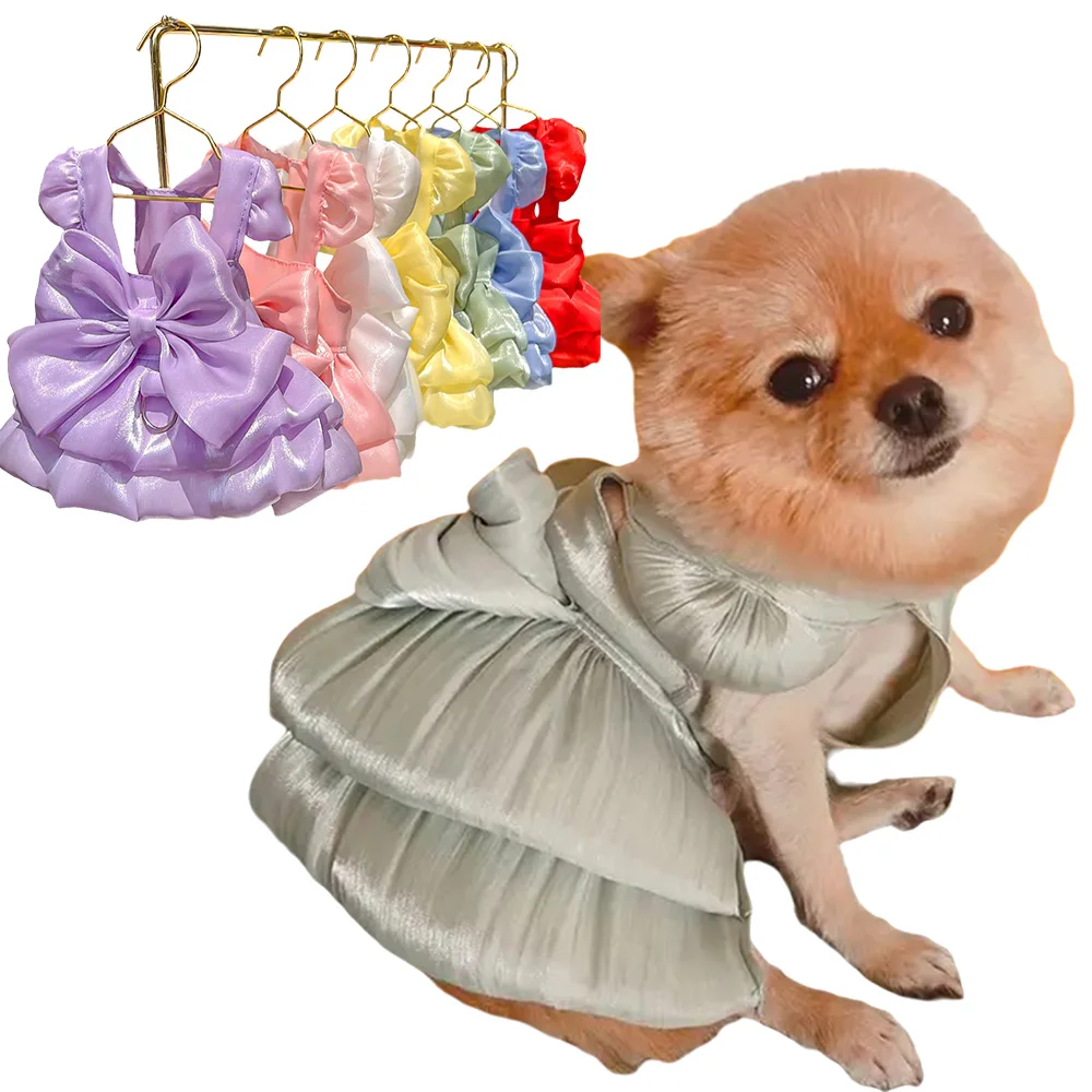 Vestido de boda con lazo grande para mascotas, traje completo de lujo con hebilla para perros pequeños, Pomerania, caniche, cachorro, gato, falda, ropa para mascotas