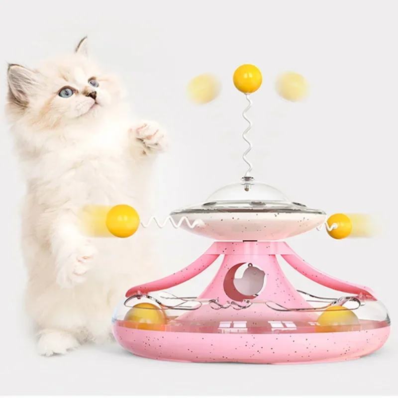 Plato giratorio para gatos, juguete para mascotas con fugas, pista antivuelco y aburrimiento, juguetes para gatos Self-hi - imagen 4