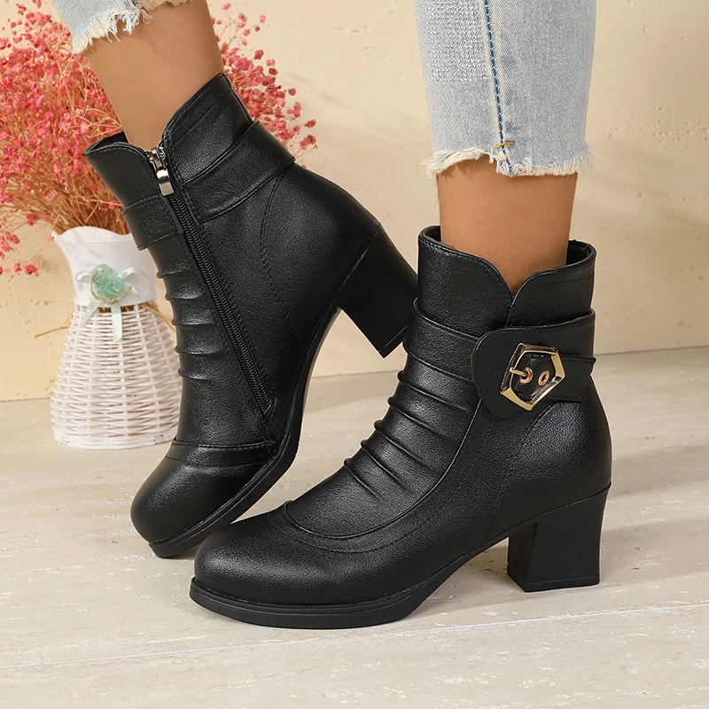 Zapatos para mamá, zapatos individuales, suela suave, tacón medio, estilo primavera y otoño, zapatos negros de tacón grueso para mujer, zapatos antideslizantes de mediana edad - imagen 5