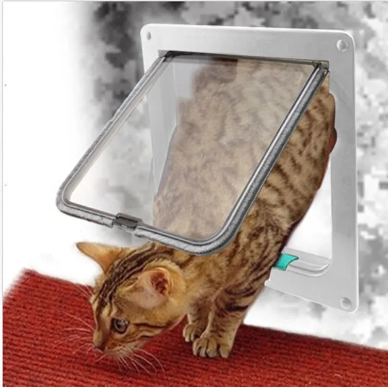 Puerta con solapa para perro y gato, Kit de puerta con cierre de seguridad de 4 vías, de plástico ABS, para mascotas pequeñas - imagen 3