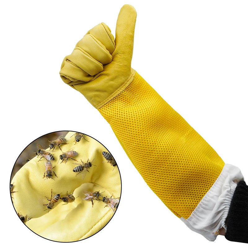 1 par de guantes de apicultura, mangas protectoras para apicultor, guantes largos transpirables antiabejas/picaduras de piel de oveja, herramientas de apicultura - imagen 5