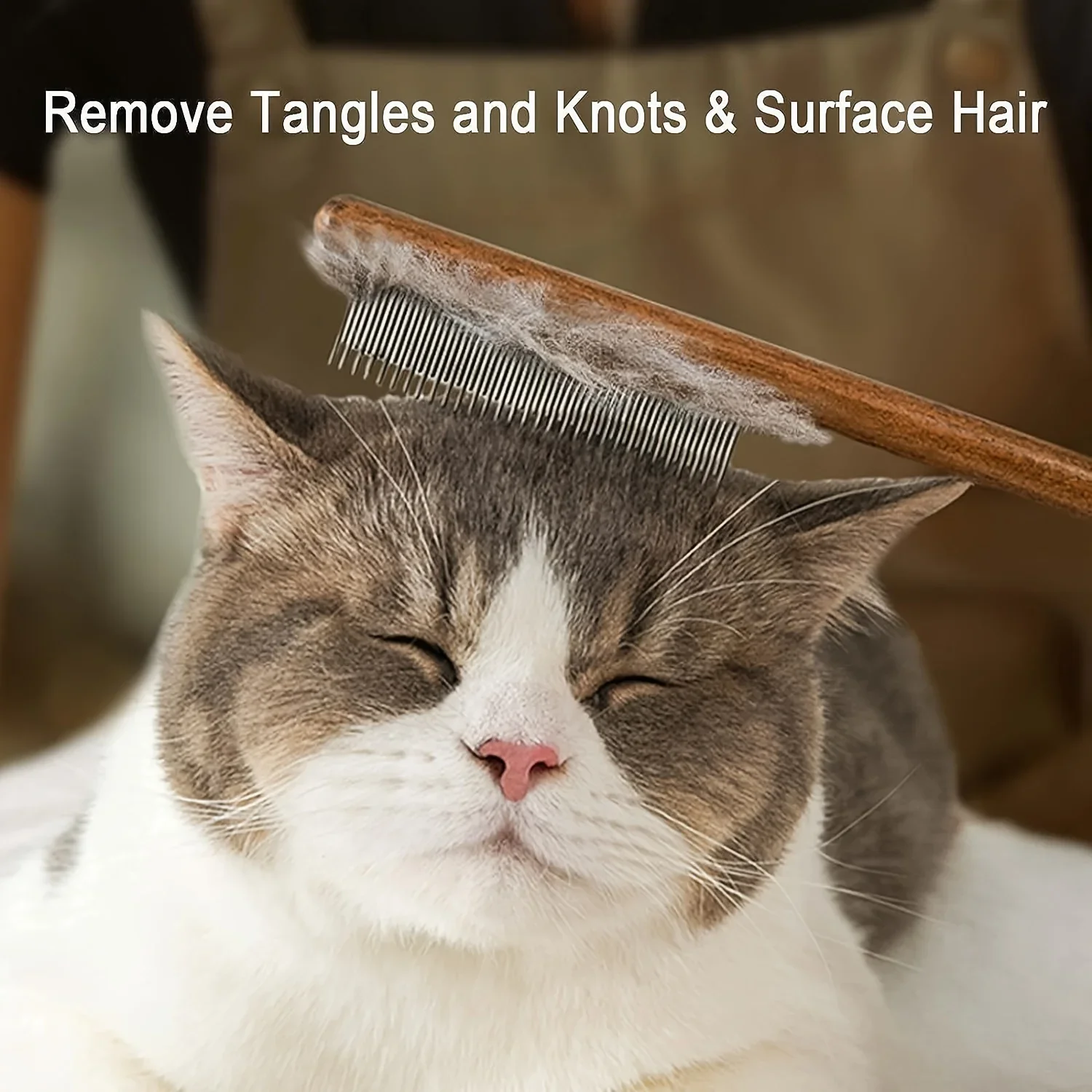 Peine de depilación para gatos, mango de madera flotante con cepillo suave, herramientas de aseo para perros y gatos, 1 unidad - imagen 5