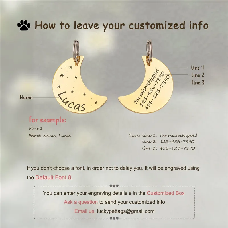 Personalized Anti-lost ID Tag Moon Shape Name Tags Plates Free Engraving Cats Kitten Nameplate Pendant DIY Accessories for Pets - imagen 5