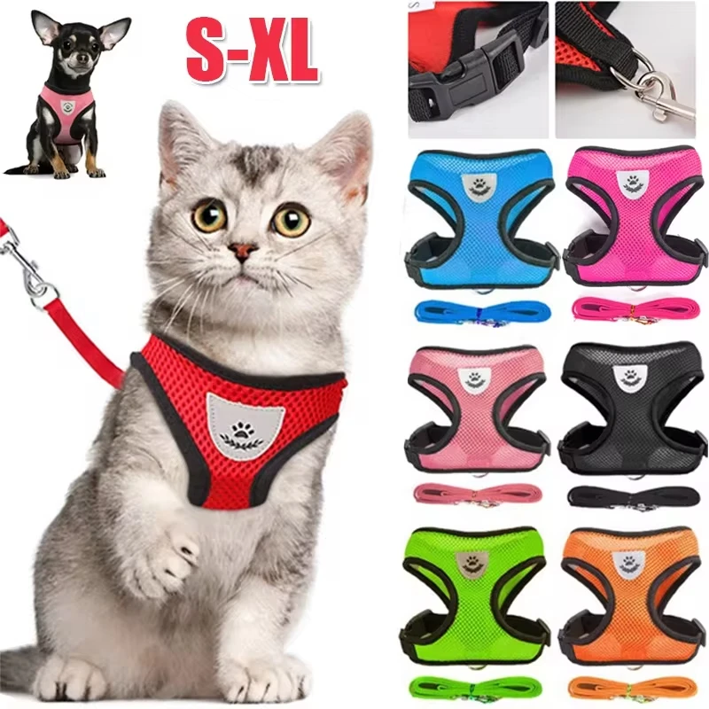 Arnés para perros y gatos con correa de plomo, chaleco ajustable, arneses transpirables de malla de poliéster, sti reflectante para accesorios para perros pequeños y gatos - imagen 2