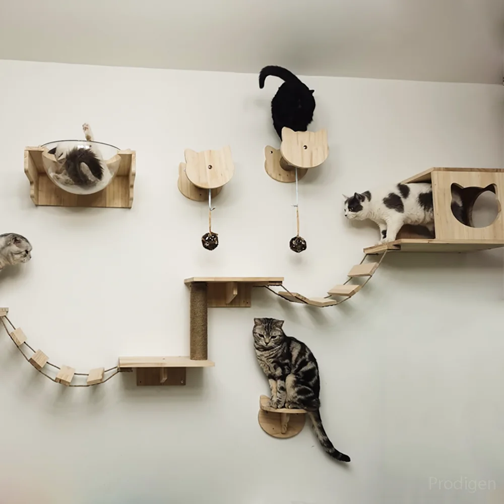Muebles de pared para gatos, estante de pared flotante, plataforma de salto, perchas de escalada, hamaca, escalones de pared, poste de rascado para dormir y jugar - imagen 3