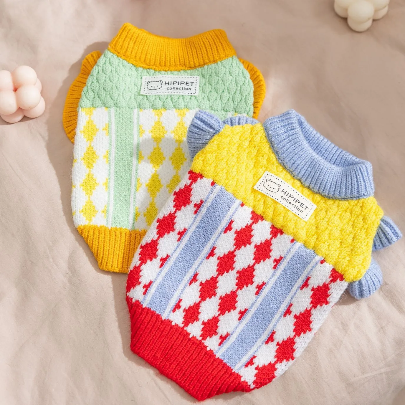 Suéter a cuadros de punto grueso y cálido para otoño e invierno, abrigo de peluche para mascotas, ropa para perros pequeños, ropa para cachorros