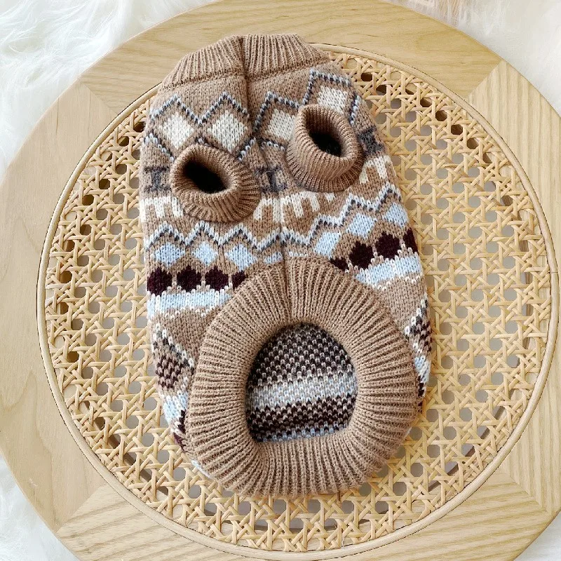 Ropa cálida de invierno para perros, suéter tejido a la moda para perros, disfraces con estampado bonito para cachorros, suéter suave de cuello alto para gatos, ropa para gatitos - imagen 5