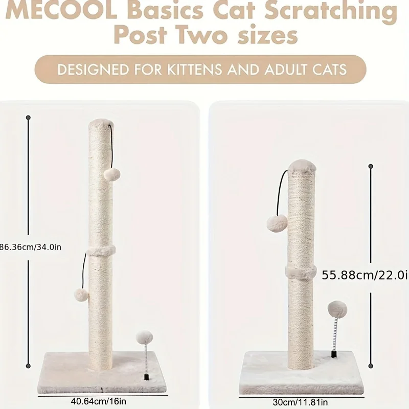 Poste rascador para gatos de 34 pulgadas de alto, rascador básico Premium para gatos, poste rascador de Sisal para interiores, correa para árbol, bola colgante para gatos adultos - imagen 4