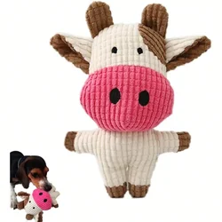 Juguete para perros con forma de vaca - chirriador y peluche de pana
