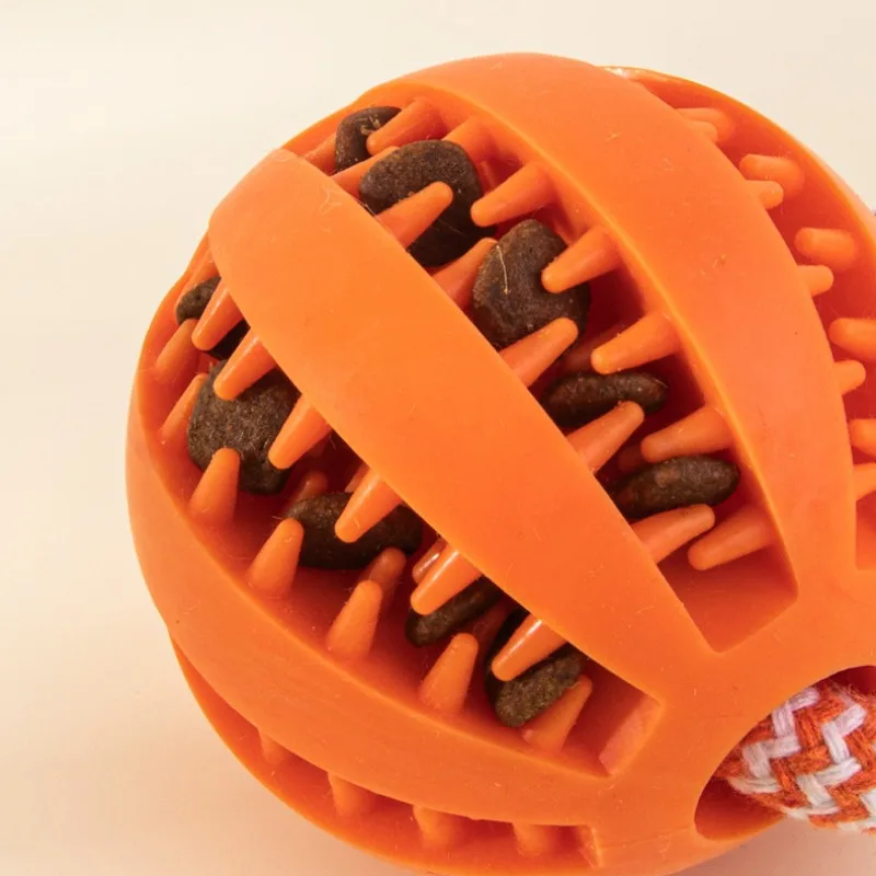 Juguetes de bolas de comida con fugas para perros con cuerda de algodón, juguete interactivo para interiores para mascotas, suministros de juego de molienda de dientes resistentes al masticable de goma para cachorros - imagen 3