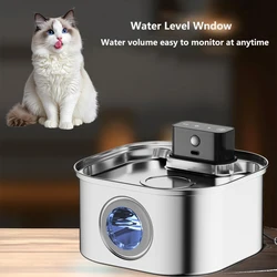 Fuente de agua inalámbrica automática para mascotas de acero inoxidable de 3,2 L, 4000mAH, con Sensor de movimiento, dispensador de agua filtrado silencioso