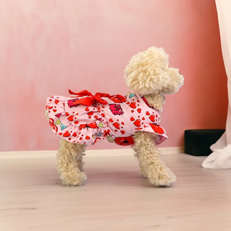 Vestido para perros, ropa para mascotas, vestido de princesa para primavera y verano, falda sin mangas con bonito patrón para perros pequeños, trajes para el Día de San Valentín para mascotas - imagen 5