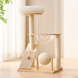 Árbol rascador de madera para gatos con cueva y plataformas