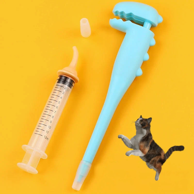 Dispensador de pastillas para mascotas 2 en 1 con puntas de silicona suave - Alimentador de medicina antiastres para gatos/Hamsters/animales pequeños Azul y rosa