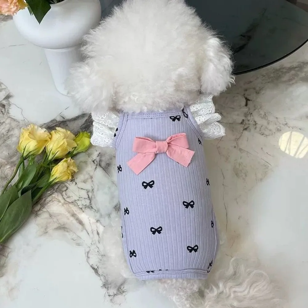 Mono para mascotas, traje de protección del vientre con mangas voladoras de encaje para primavera, oso de peluche, traje de aire acondicionado para perros y gatos, ropa para cachorros - imagen 2
