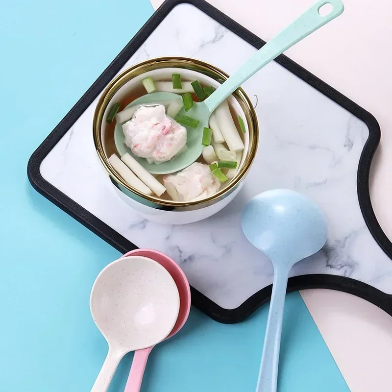 Cuchara de tallo de trigo, cucharadas, utensilios para el hogar, cuchara de plástico, sopa grande, gachas largas, cuchara para cena de arroz, herramientas de cocina, 5 uds. - imagen 4