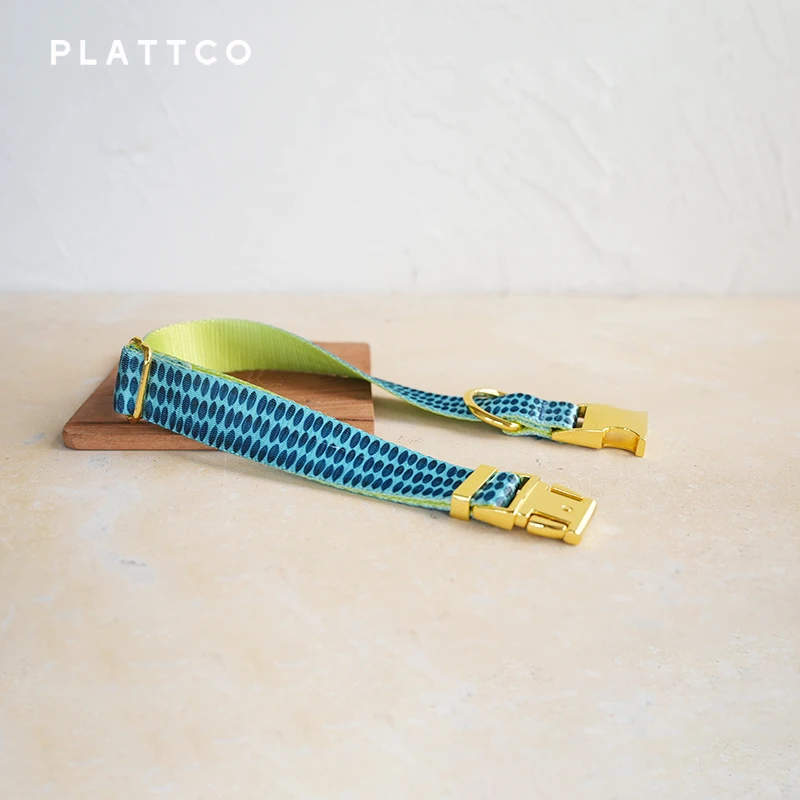 PLATTCO-collar de perro de diseño único, estampado de patrón de tinta verde y hebilla dorada de alta calidad, tamaño 5 PDC320YG - imagen 4